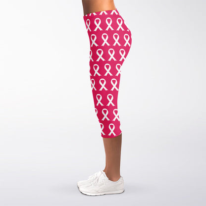 White And Pink Breast Cancer Print Women's Capri Leggings
