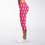 White And Pink Breast Cancer Print Women's Capri Leggings