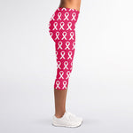 White And Pink Breast Cancer Print Women's Capri Leggings