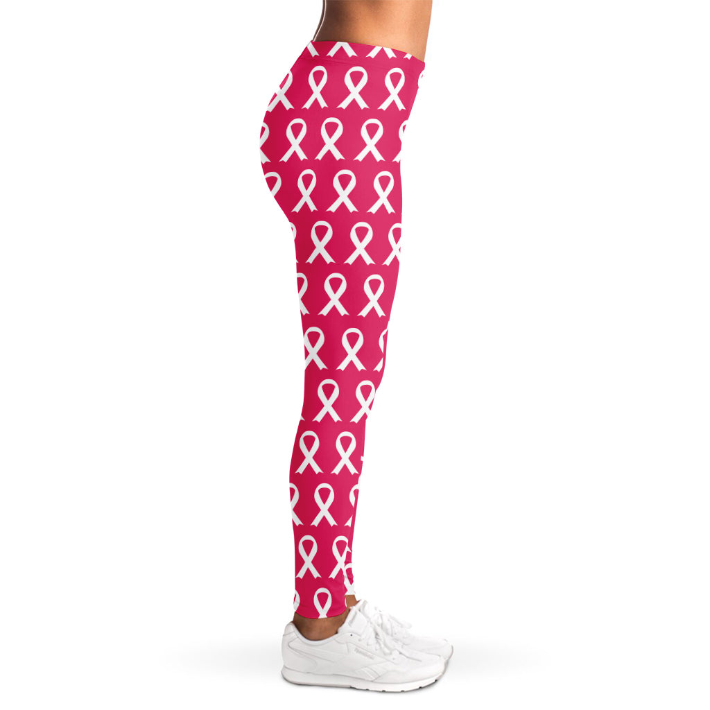 White And Pink Breast Cancer Print Women's Leggings