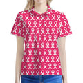 White And Pink Breast Cancer Print Women's Polo Shirt