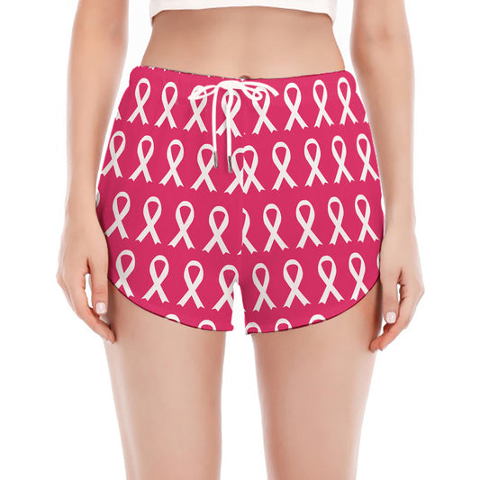 White And Pink Breast Cancer Print Women's Split Running Shorts