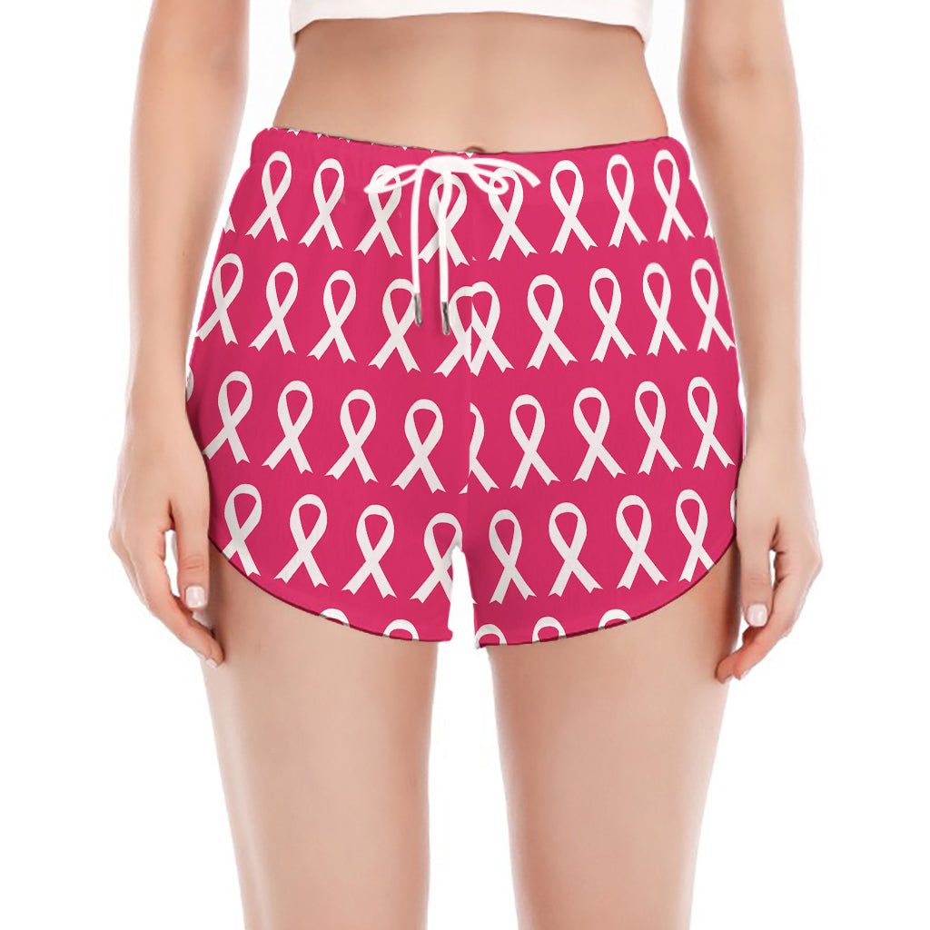 White And Pink Breast Cancer Print Women's Split Running Shorts