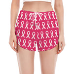 White And Pink Breast Cancer Print Women's Split Running Shorts