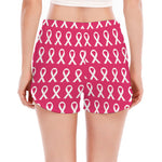 White And Pink Breast Cancer Print Women's Split Running Shorts