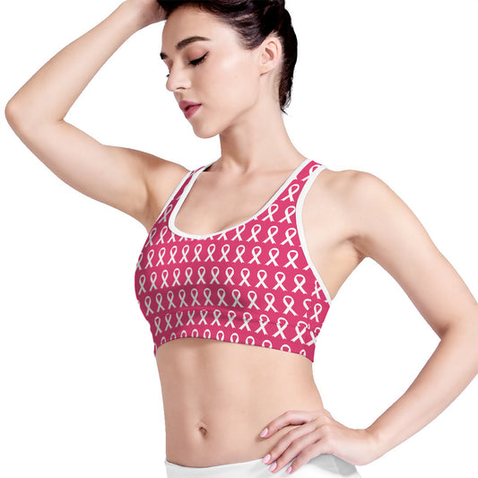 White And Pink Breast Cancer Print Women's Sports Bra