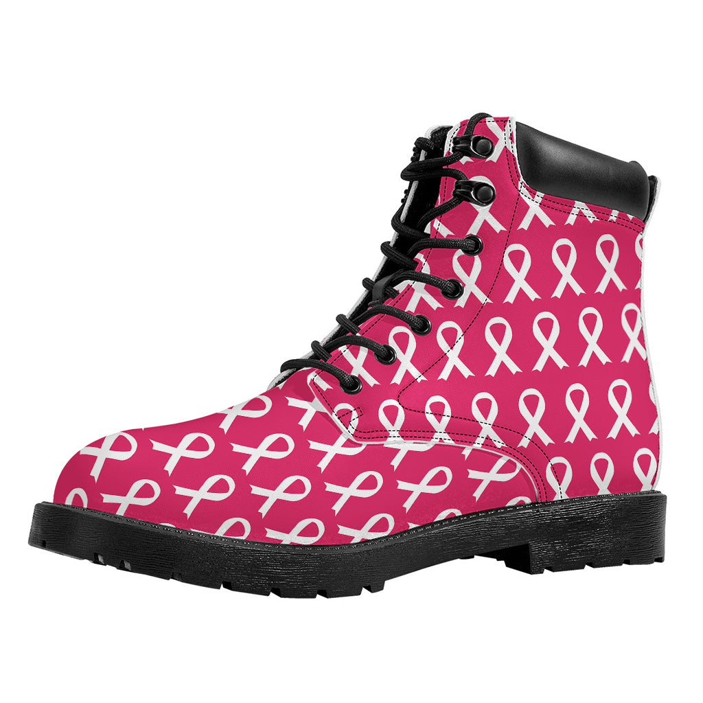 White And Pink Breast Cancer Print Work Boots