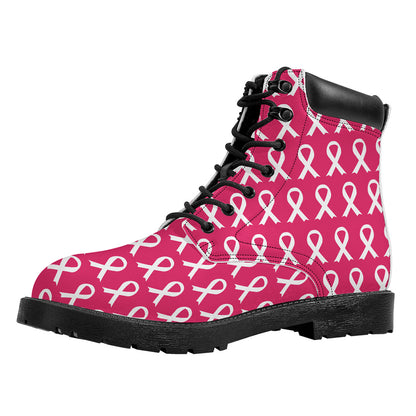 White And Pink Breast Cancer Print Work Boots