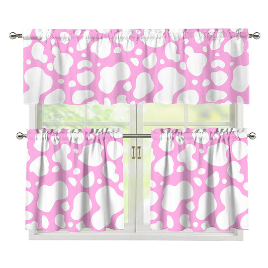 White And Pink Cow Print 3 Piece Kitchen Curtains