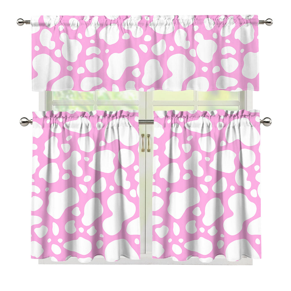 White And Pink Cow Print 3 Piece Kitchen Curtains