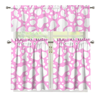 White And Pink Cow Print 3 Piece Kitchen Curtains