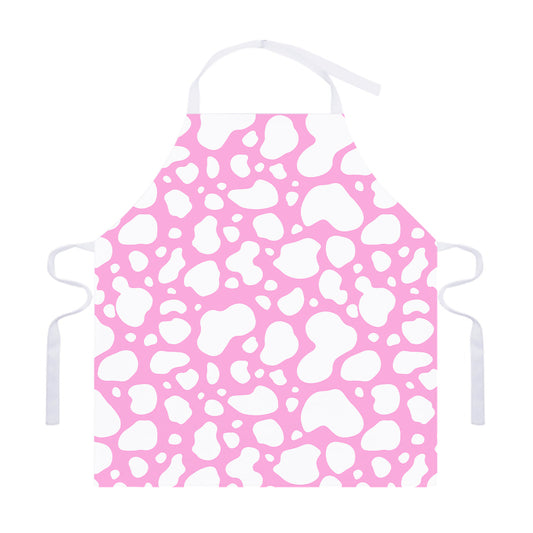 White And Pink Cow Print Adjustable Apron