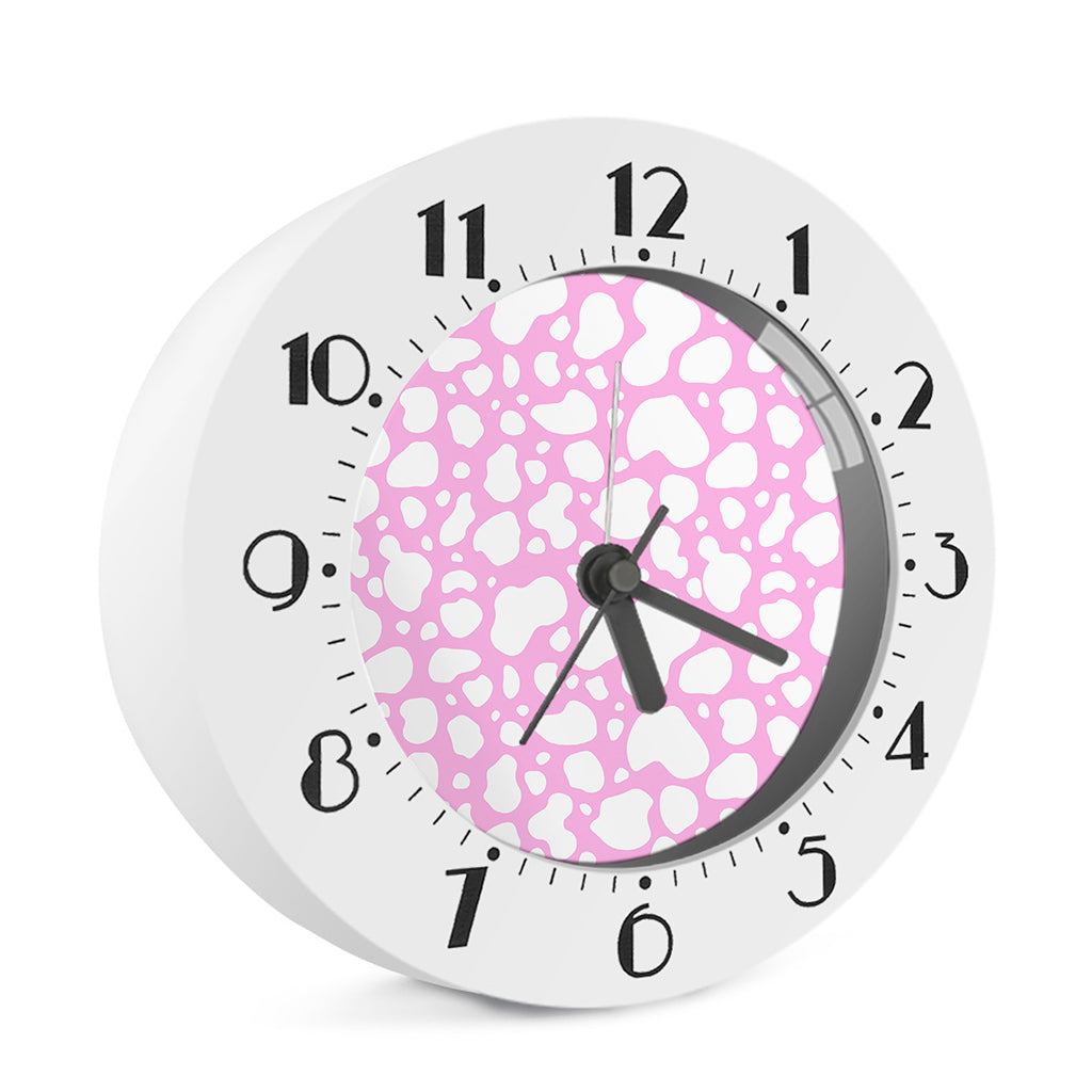 White And Pink Cow Print Alarm Clock