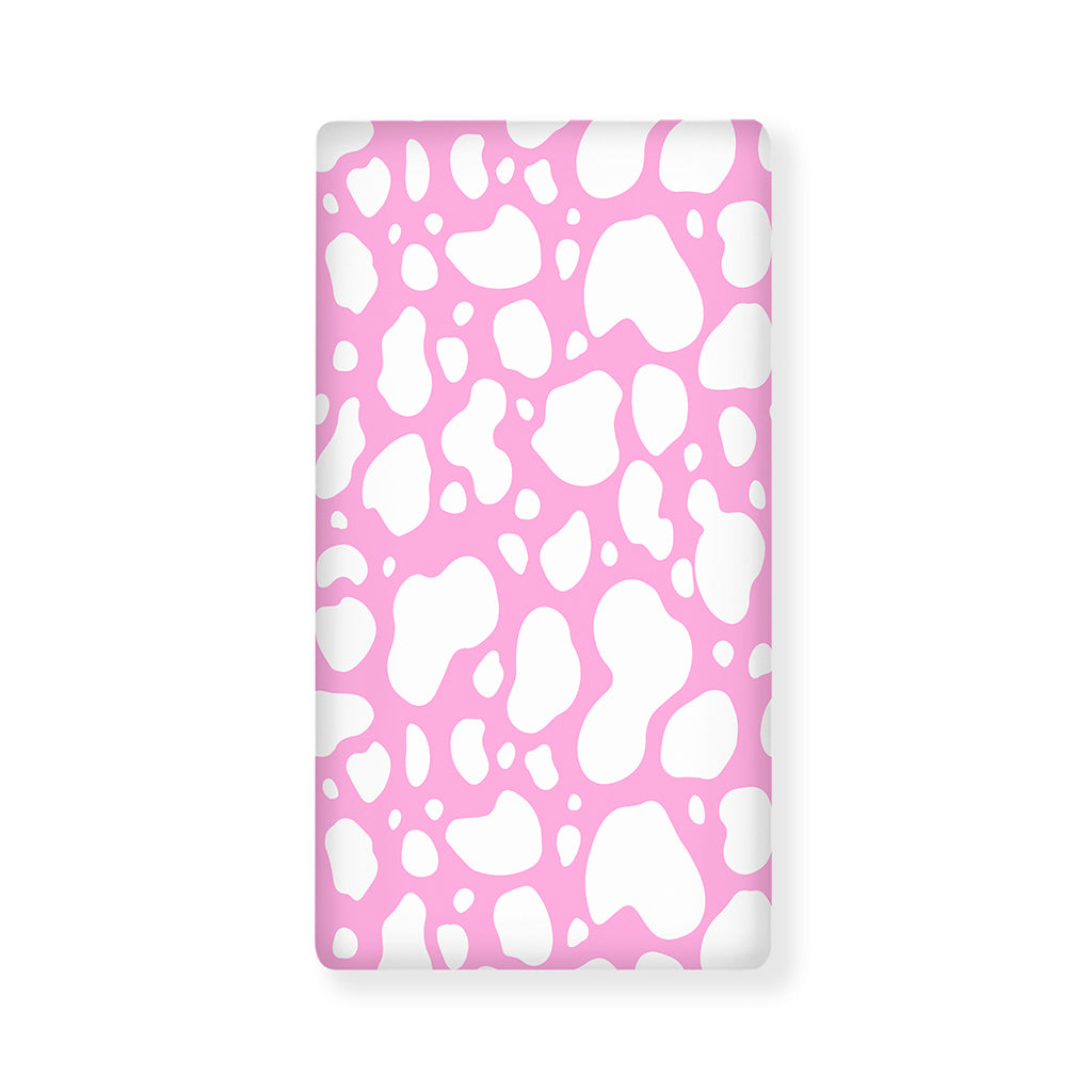 White And Pink Cow Print Baby Crib Sheet