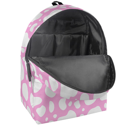 White And Pink Cow Print Backpack