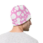 White And Pink Cow Print Beanie
