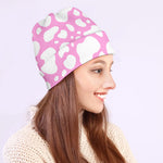 White And Pink Cow Print Beanie