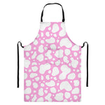 White And Pink Cow Print Bib Apron With Pocket