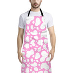White And Pink Cow Print Bib Apron With Pocket