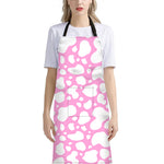 White And Pink Cow Print Bib Apron With Pocket
