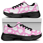 White And Pink Cow Print Black Chunky Shoes