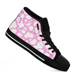 White And Pink Cow Print Black High Top Sneakers