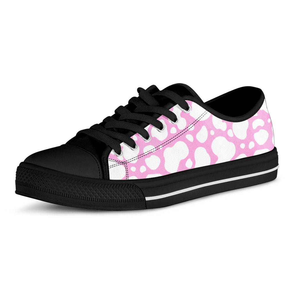 White And Pink Cow Print Black Low Top Sneakers