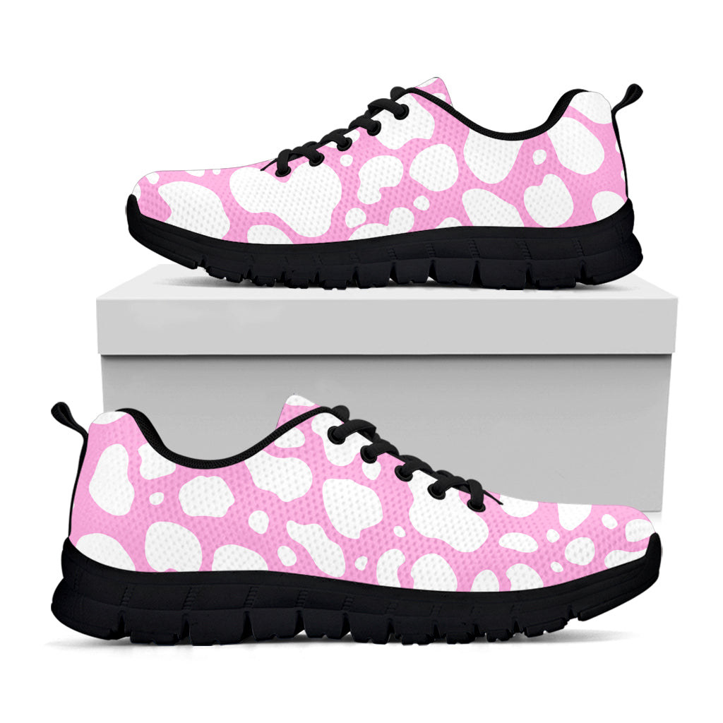 White And Pink Cow Print Black Running Shoes