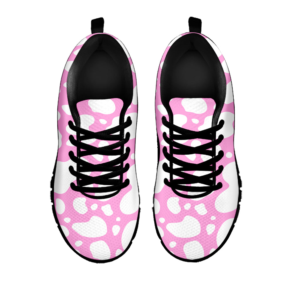 White And Pink Cow Print Black Running Shoes