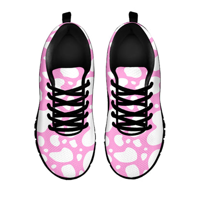 White And Pink Cow Print Black Running Shoes