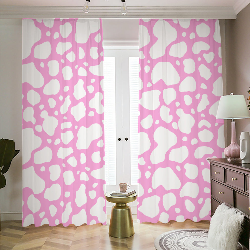 White And Pink Cow Print Blackout Pencil Pleat Curtains