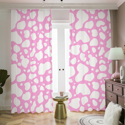 White And Pink Cow Print Blackout Pencil Pleat Curtains