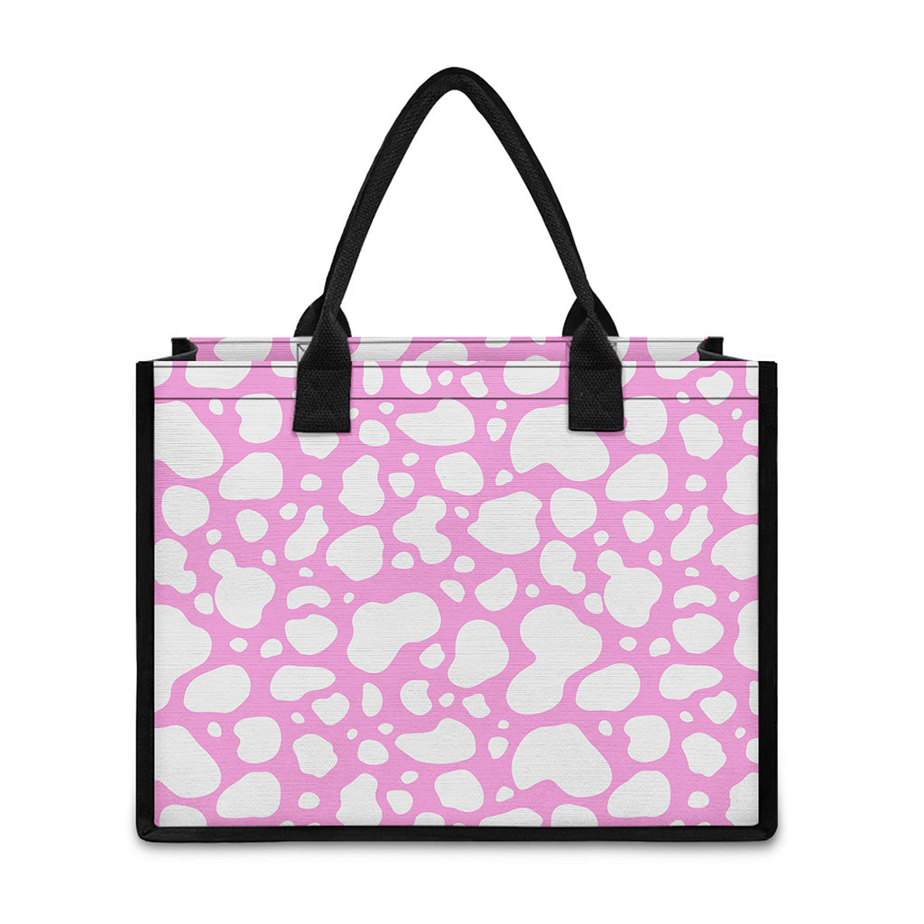 White And Pink Cow Print Canvas Tote Bag