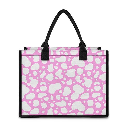 White And Pink Cow Print Canvas Tote Bag
