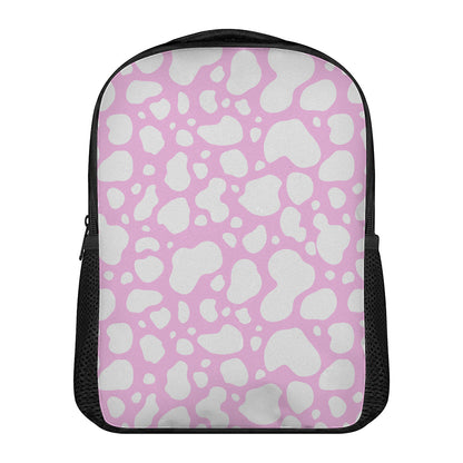 White And Pink Cow Print Casual Backpack