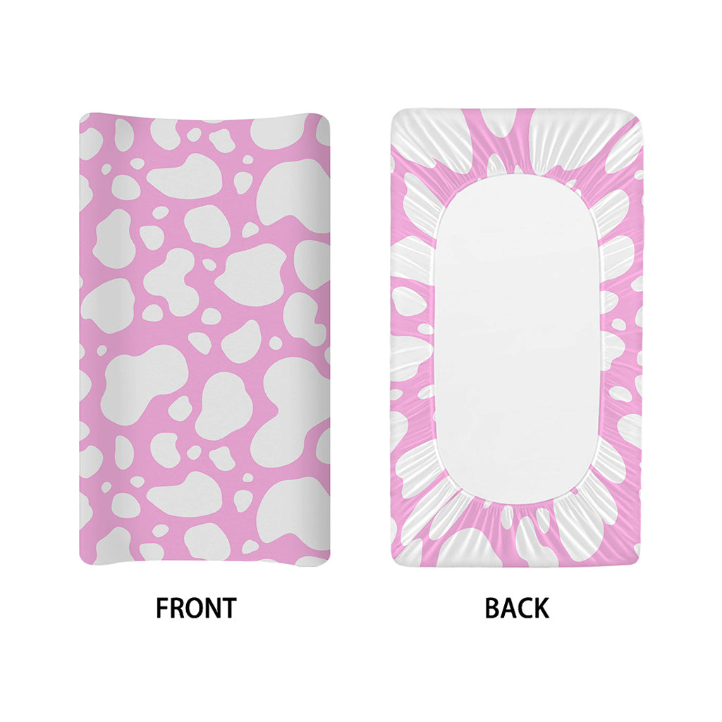White And Pink Cow Print Changing Pad Cover
