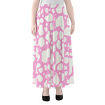 White And Pink Cow Print Chiffon Maxi Skirt