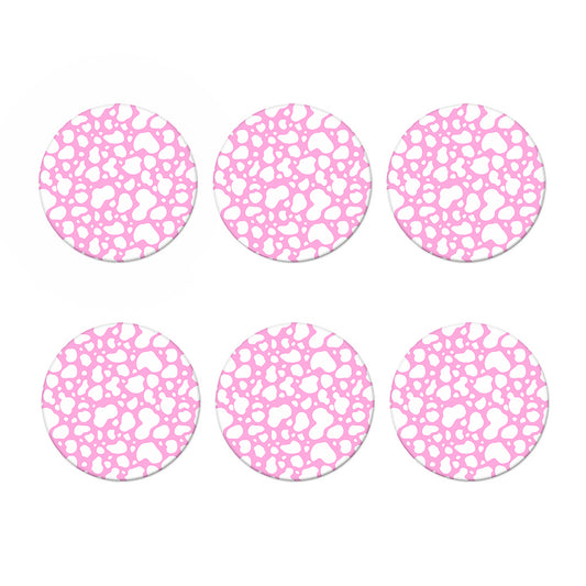 White And Pink Cow Print Coaster Set