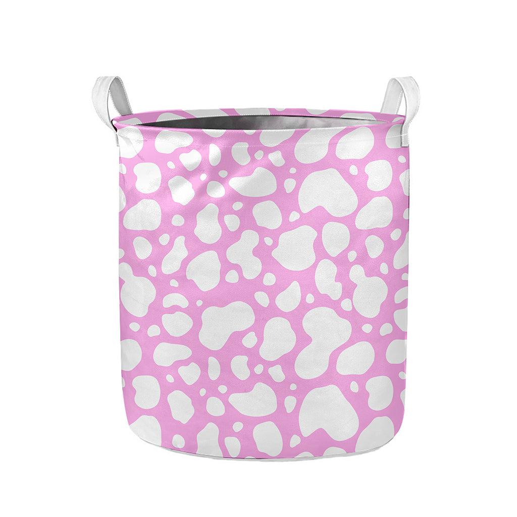 White And Pink Cow Print Collapsible Laundry Basket