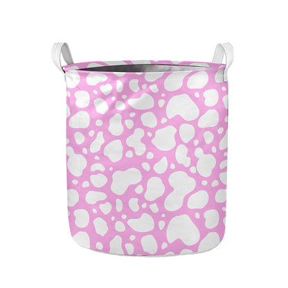 White And Pink Cow Print Collapsible Laundry Basket