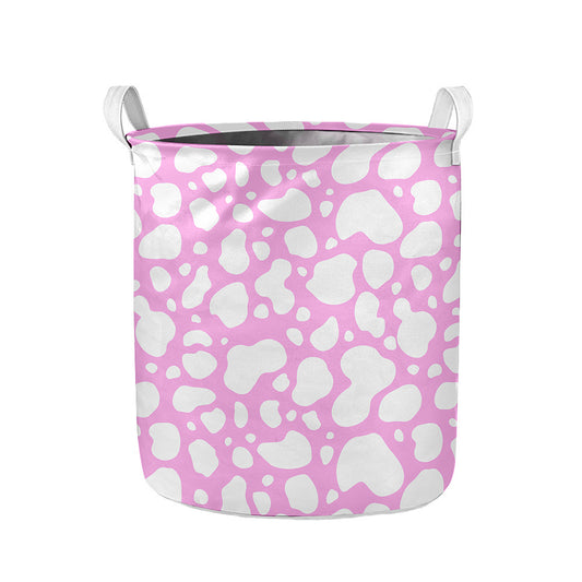 White And Pink Cow Print Collapsible Laundry Basket