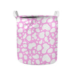 White And Pink Cow Print Collapsible Laundry Basket