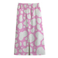 White And Pink Cow Print Cotton Front Slit Maxi Skirt