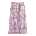 White And Pink Cow Print Cotton Front Slit Maxi Skirt