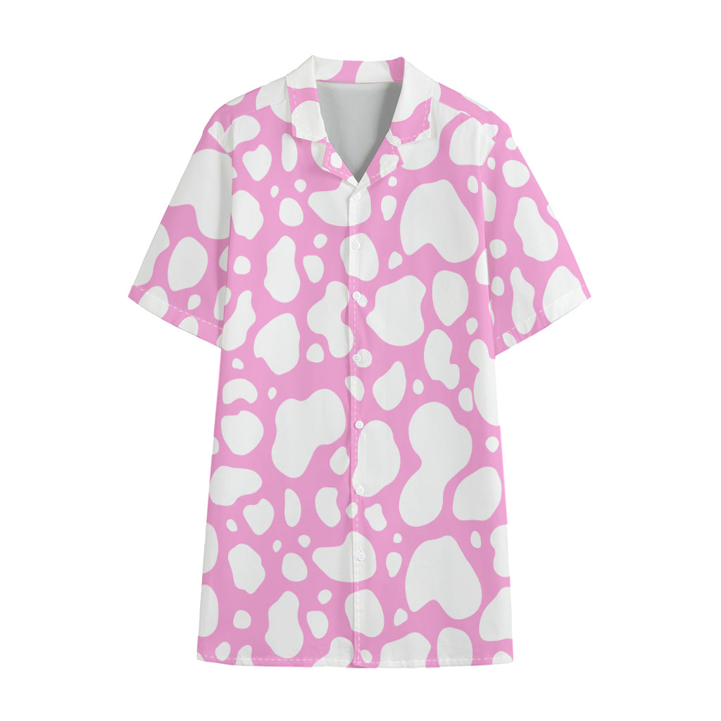 White And Pink Cow Print Cotton Hawaiian Shirt