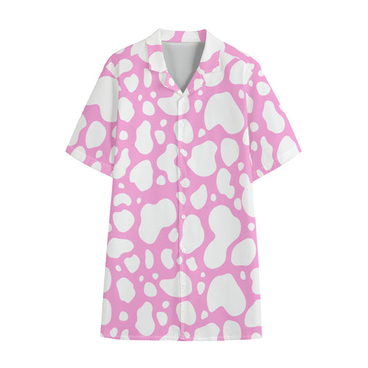 White And Pink Cow Print Cotton Hawaiian Shirt