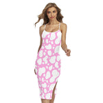 White And Pink Cow Print Cross Back Cami Dress