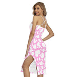 White And Pink Cow Print Cross Back Cami Dress