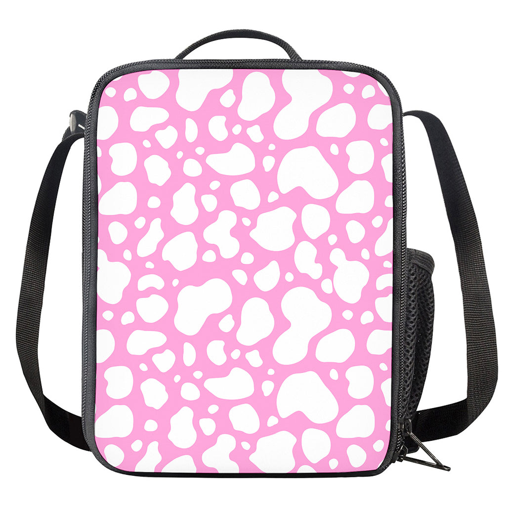 White And Pink Cow Print Crossbody Lunch Bag