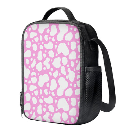 White And Pink Cow Print Crossbody Lunch Bag